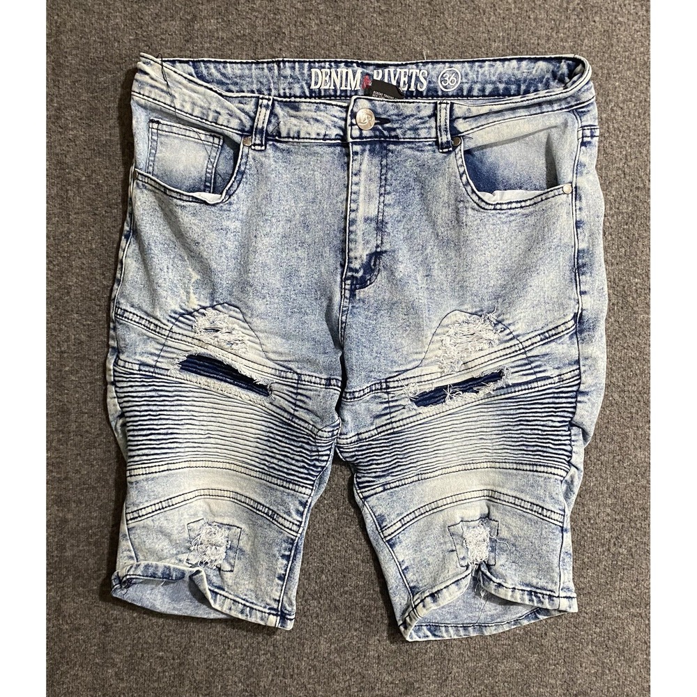 Denim & Rivets Boys Jeans Shorts Blue Moto Distressed Denim Size 36